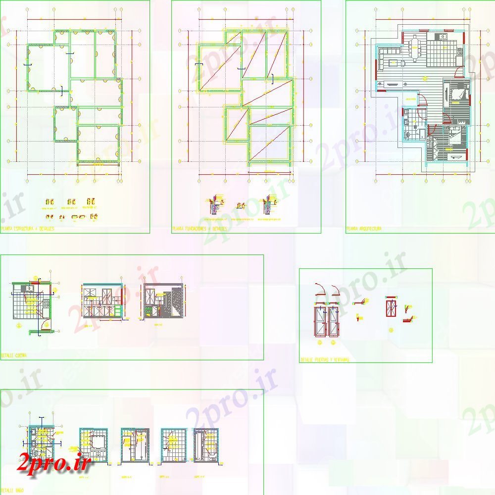 دانلود نقشه جزئیات طراحی در و پنجره  درب و پنجره نما با بخش با مبلمان  (کد151597)