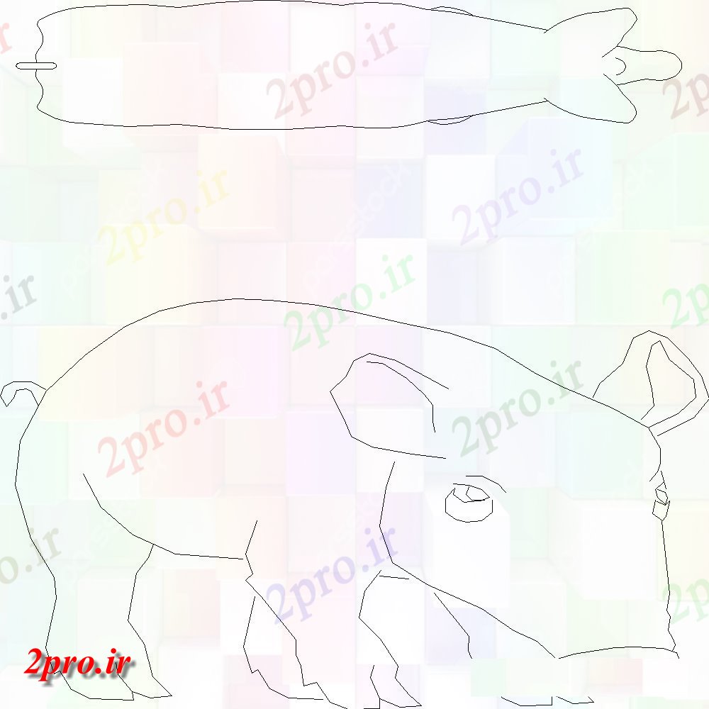 دانلود نقشه بلوک حیوانات خوک جلو و سمت   بلوک طراحی (کد151797)