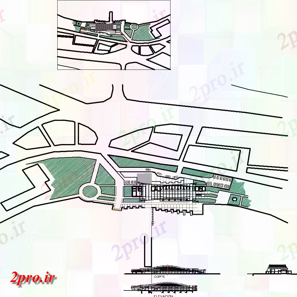 دانلود نقشه ساختمان اداری - تجاری - صنعتی طرحی محل بازار و جزئیات نما (کد151867)