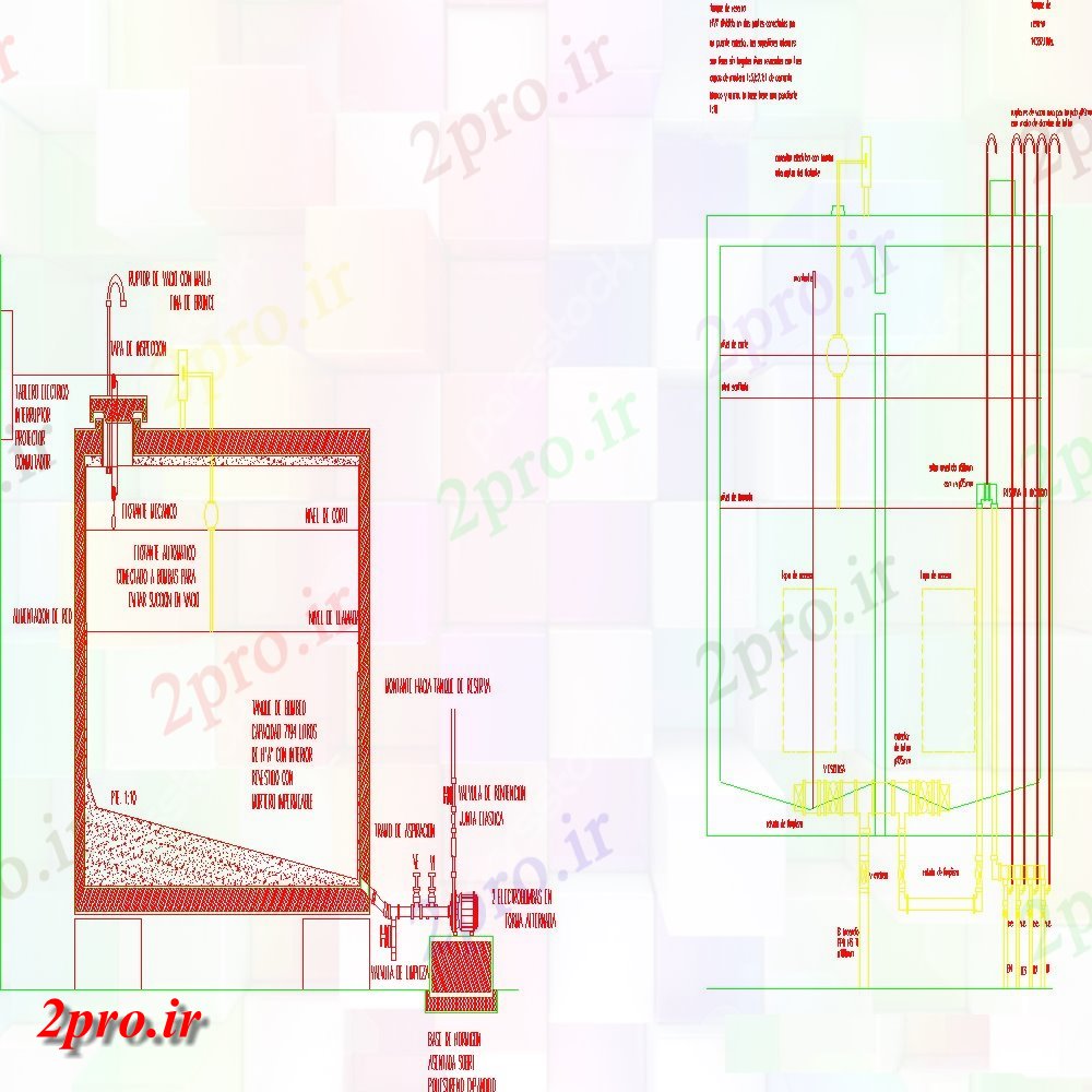 دانلود نقشه بلوک های بهداشتی پمپاژ مخزن و طرحی مخزن و بخش  (کد152060)