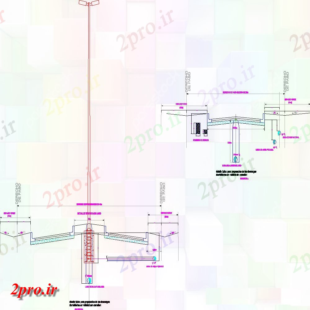 دانلود نقشه جزئیات جاده سازی تخلیه سوسری در جاده ها بخش جزئیات (کد152213)