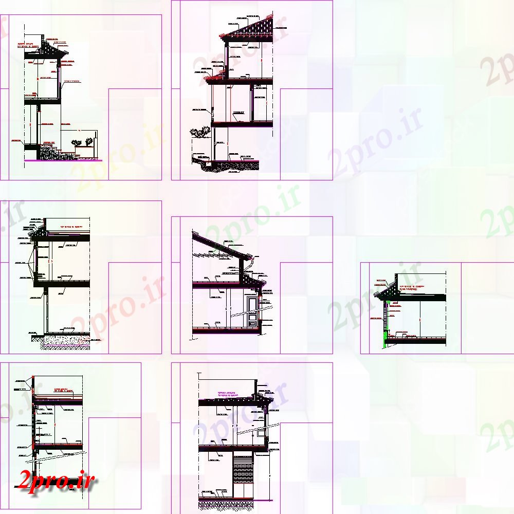 دانلود نقشه جزئیات پله و راه پله  جزئیات چند نما سقف کاشی نیم اشکوب تراس  (کد152410)
