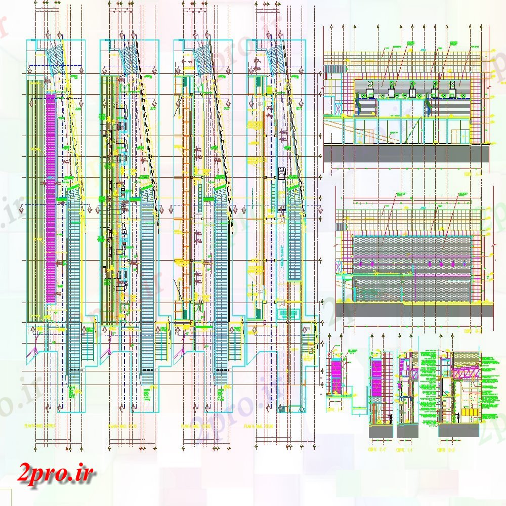 دانلود نقشه بلوک های مکانیکی طرحی اتاق ماشین آلات، نما و بخش  چیدمان (کد152470)
