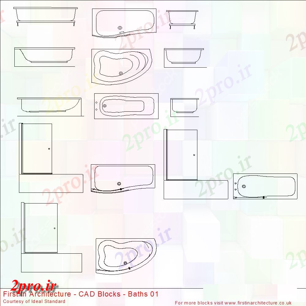 دانلود نقشه بلوک های بهداشتی وان حمام بلوک  چندگانه طراحی (کد153169)