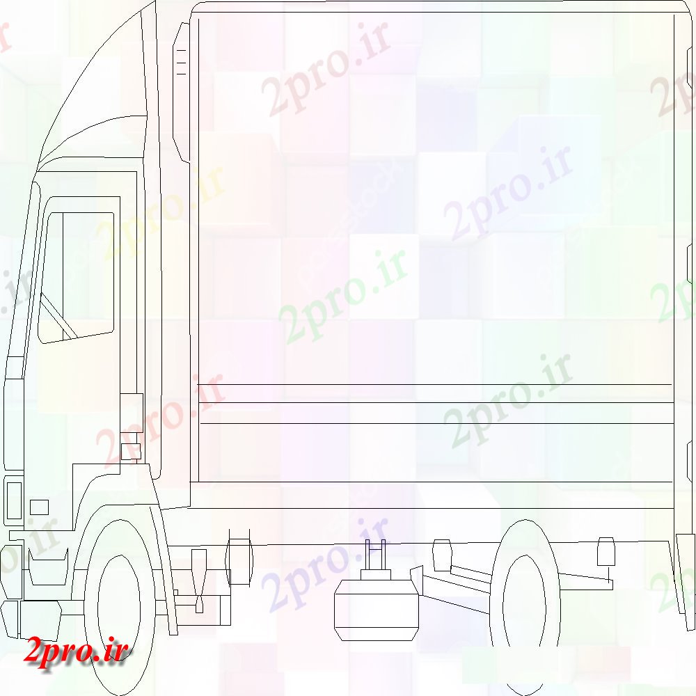 دانلود نقشه بلوک وسایل نقلیه کامیون حمل و نقل بلوک نمای جانبی  طراحی (کد153272)
