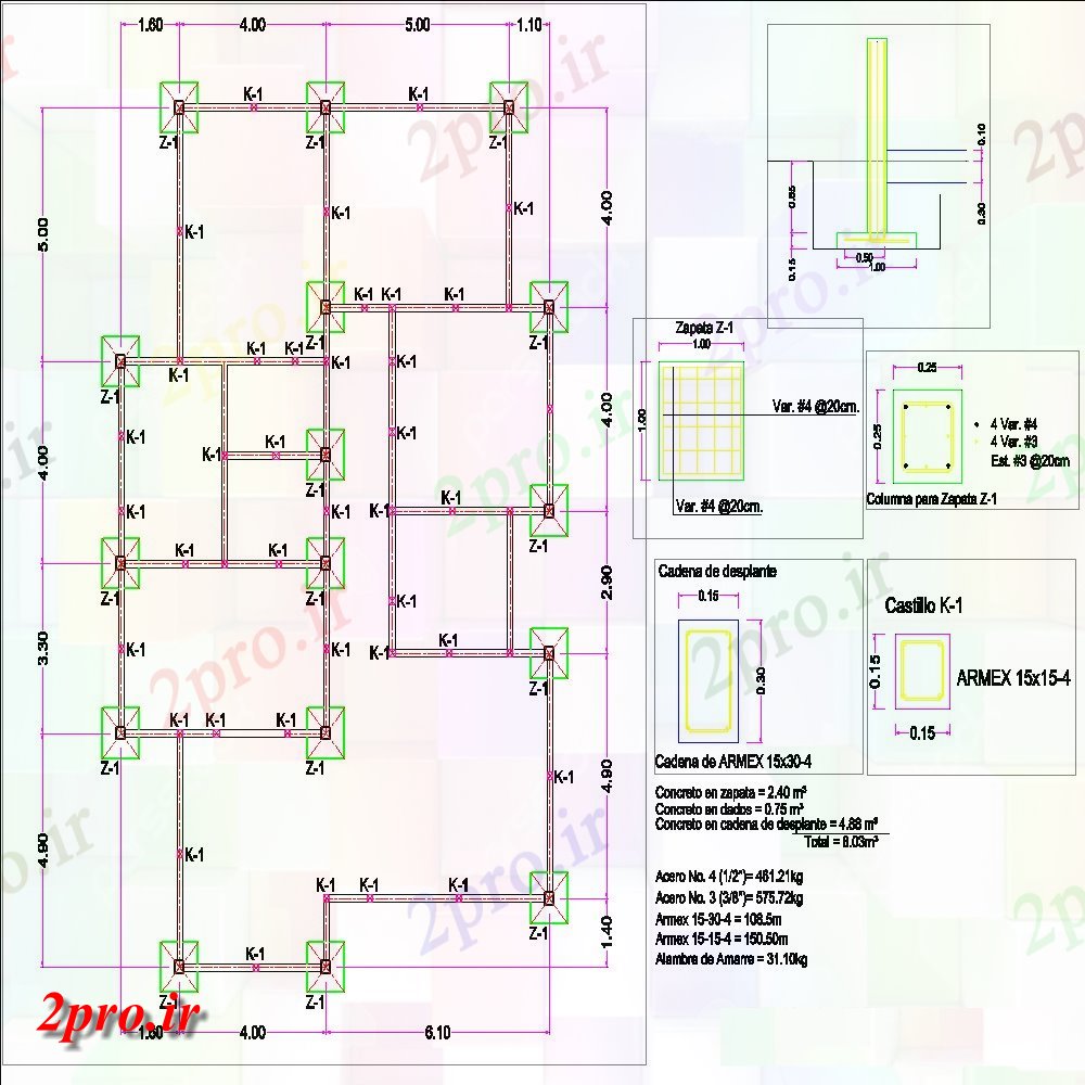 دانلود نقشه جزئیات ساخت و ساز ستون و بخش بنیاد طراحی  (کد153388)
