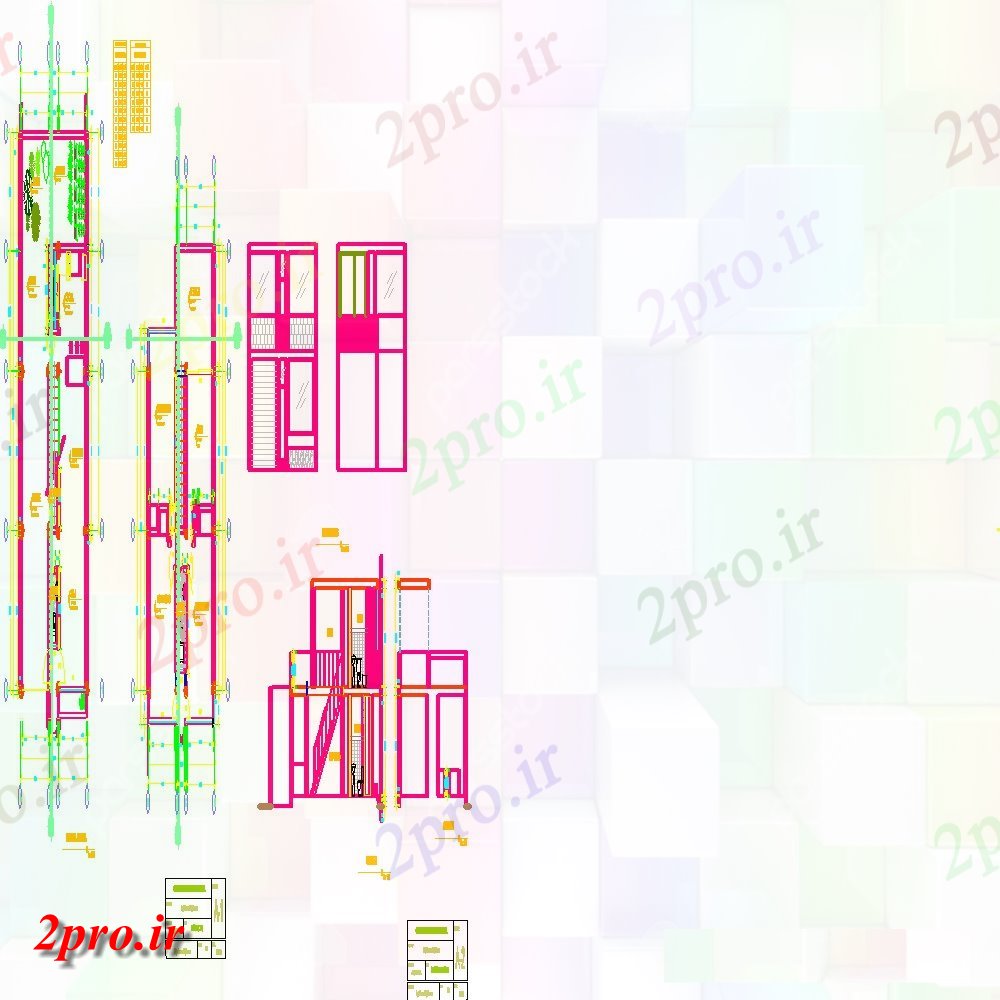 دانلود نقشه مسکونی ، ویلایی ، آپارتمان جلو و سمت جزئیات مقطعی از یک خانواده خانه 9 در 14 متر (کد153617)