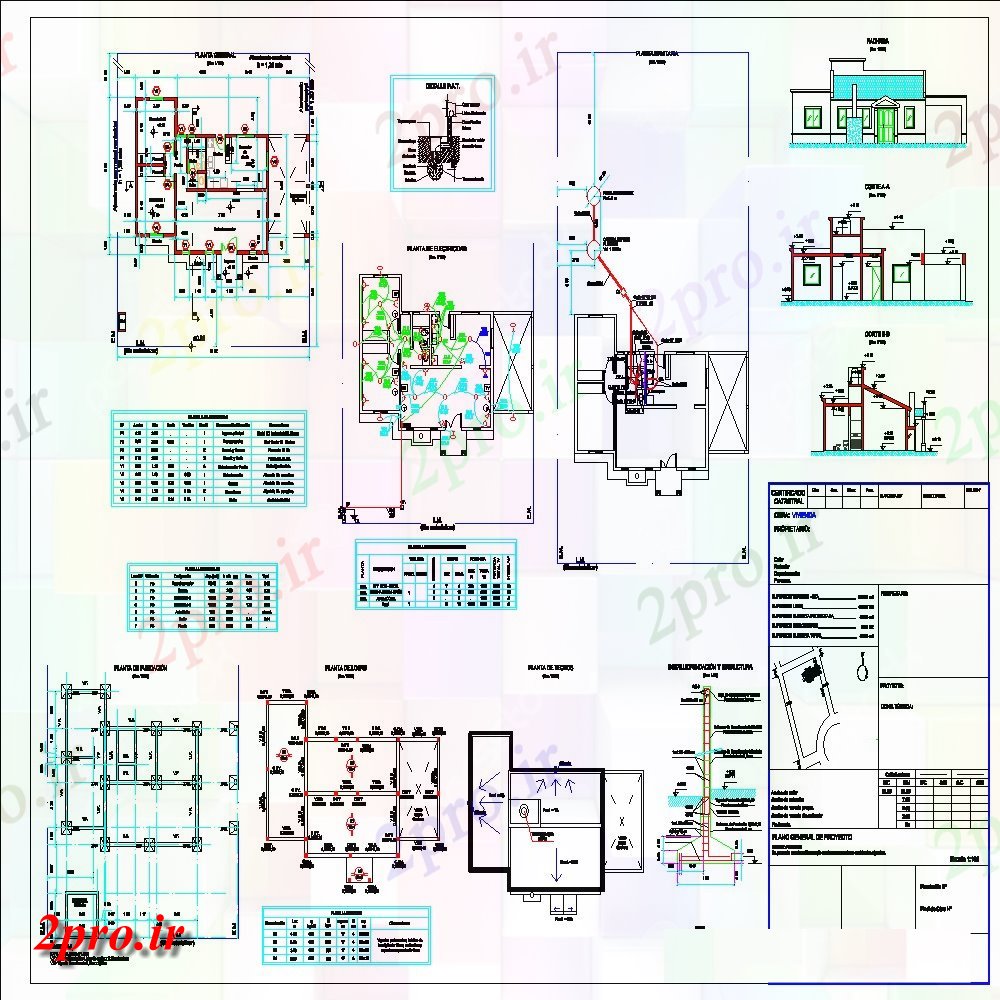 دانلود نقشه مسکونی ، ویلایی ، آپارتمان خانه با دو اتاق طراحی با طرحی پایه جزئیات 9 در 11 متر (کد153647)