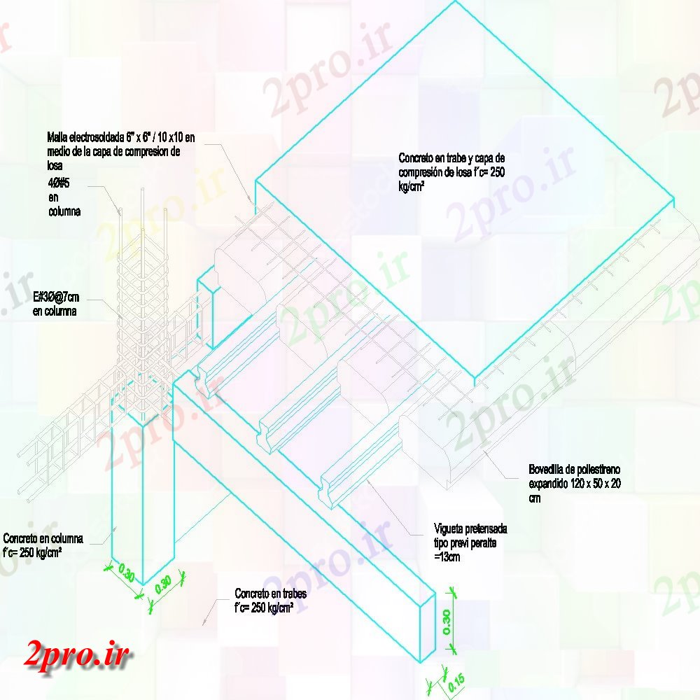دانلود نقشه جزئیات پله و راه پله  جزئیات روشن پرتوهای دال و ستون  (کد153682)