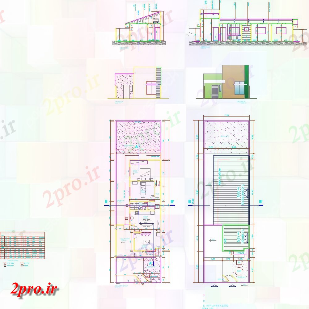 دانلود نقشه مسکونی ، ویلایی ، آپارتمان طراحی طبقه خانه خانواده تنها جزئیات 5 در 15 متر (کد153811)