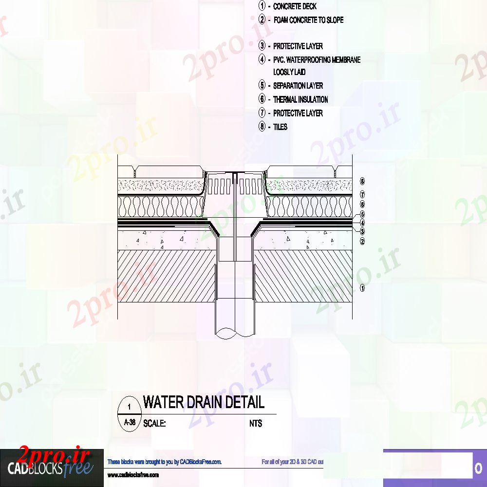 دانلود نقشه جزئیات پله و راه پله  بخش تخلیه آب با نمای ساخت و ساز (کد153913)