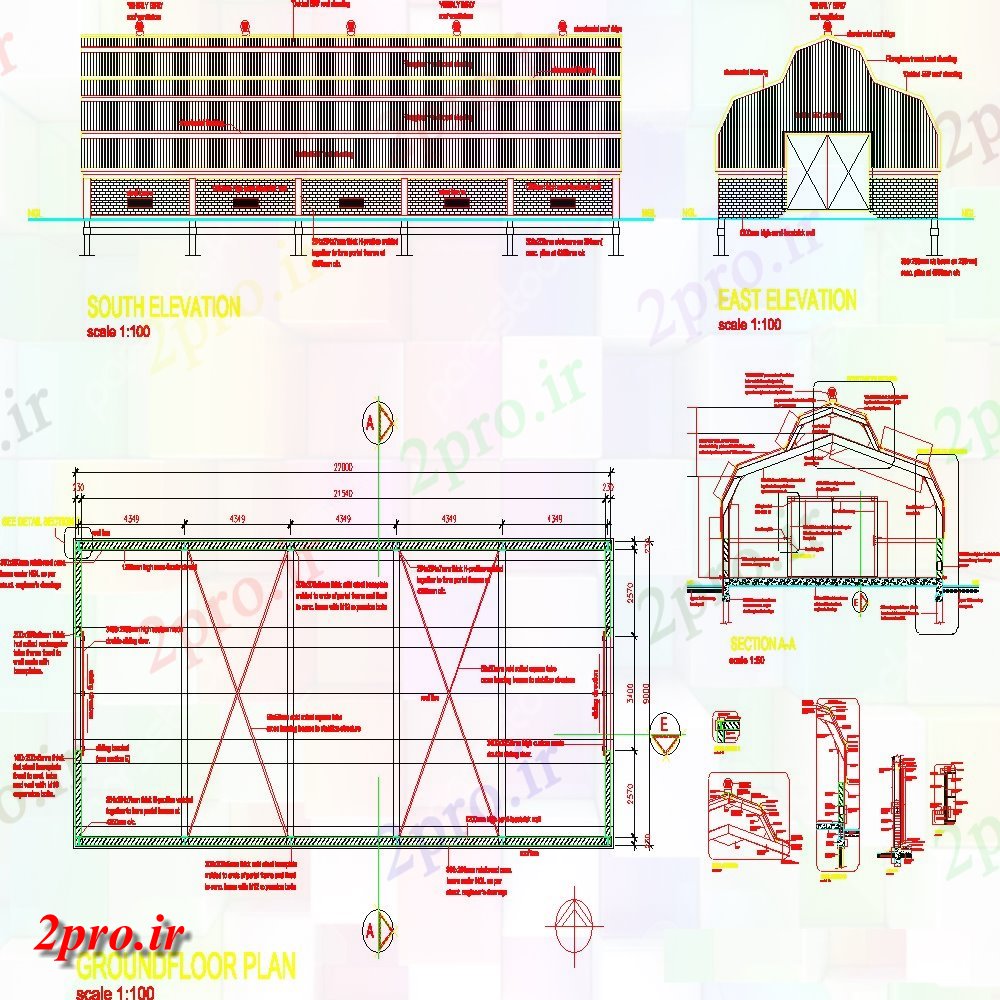 دانلود نقشه ساختمان اداری - تجاری - صنعتی نما شرکت کسب و کار پورتال، بخش و طرحی طبقه همکف جزئیات 9 در 22 متر (کد154033)