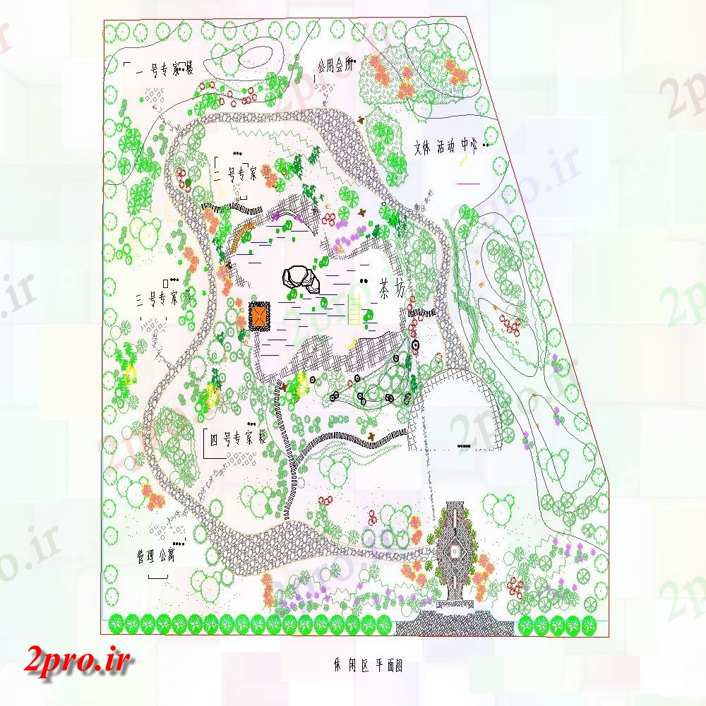 دانلود نقشه باغ تفریحی منطقه باغ محوطه سازی طراحی جزئیات 170 در 194 متر (کد154034)