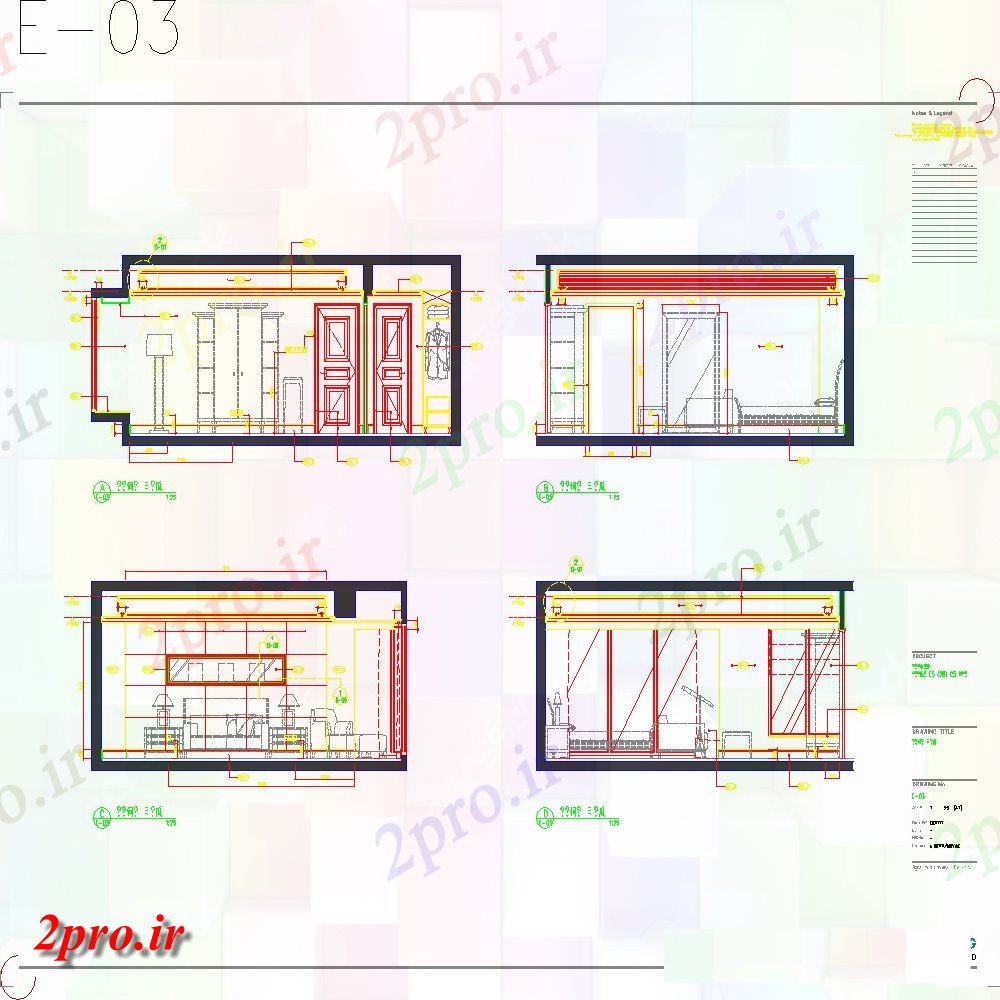 دانلود نقشه مسکونی  ، ویلایی ، آپارتمان  اتاق خانه نمونه و جزئیات مقطعی  طراحی (کد154039)