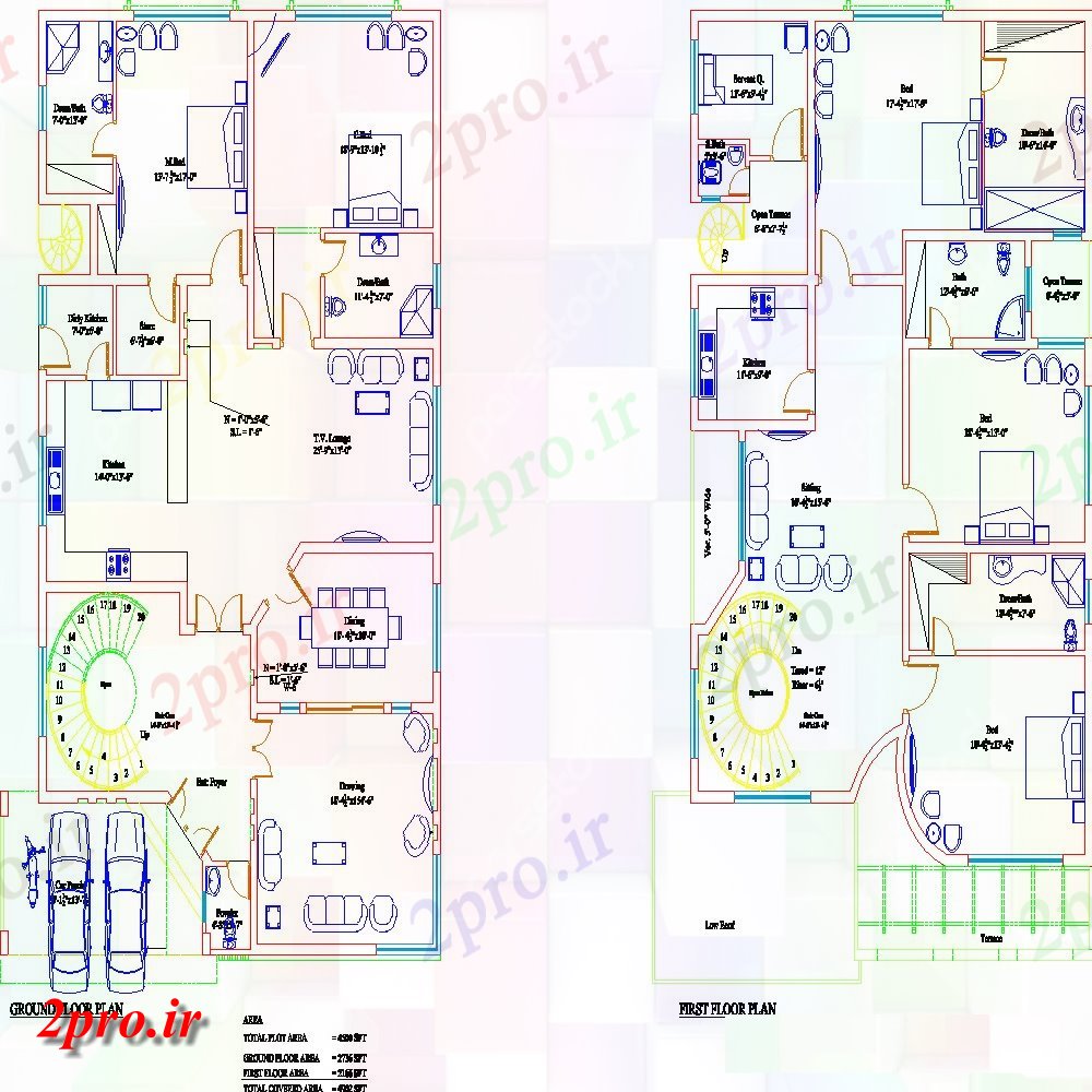 دانلود نقشه مسکونی ، ویلایی ، آپارتمان دو طبقه جزئیات طراحی طبقه خانه شهر 12 در 19 متر (کد154076)