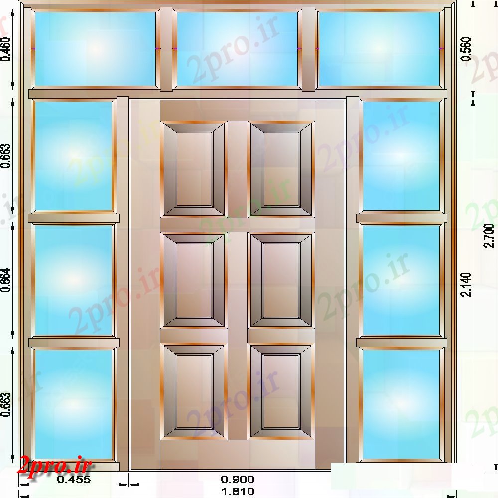 دانلود نقشه جزئیات طراحی در و پنجره  درب ورودی با فراگیر جداره با مبلمان  (کد154113)