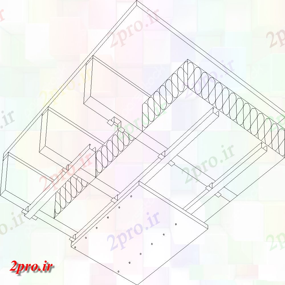 دانلود نقشه جزئیات پله و راه پله  نمای ایزومتریک نصب و راه اندازی سقف با ساختار   (کد154132)