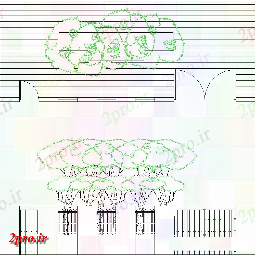 دانلود نقشه  جزئیات دیوار های آجری  دیواری با طراحی دروازه (کد154157)