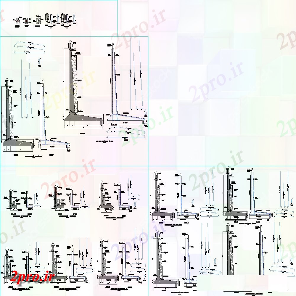 دانلود نقشه جزئیات پله و راه پله  هندسی طرحی دیوار حائل و بخش  (کد154234)