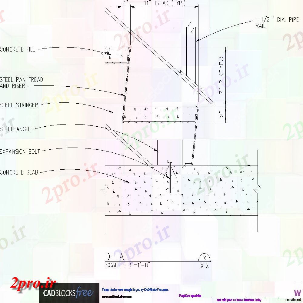 دانلود نقشه جزئیات پله و راه پله   پله جزئیات مورد تجارت با  ساخت و ساز (کد154376)