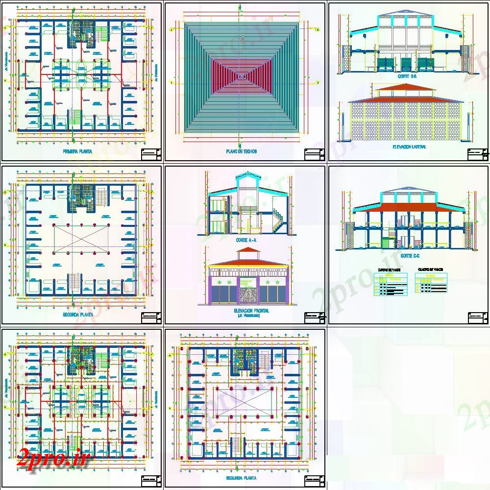 دانلود نقشه هایپر مارکت - مرکز خرید - فروشگاه بازار با های فلزی سقف 20 در 33 متر (کد154494)