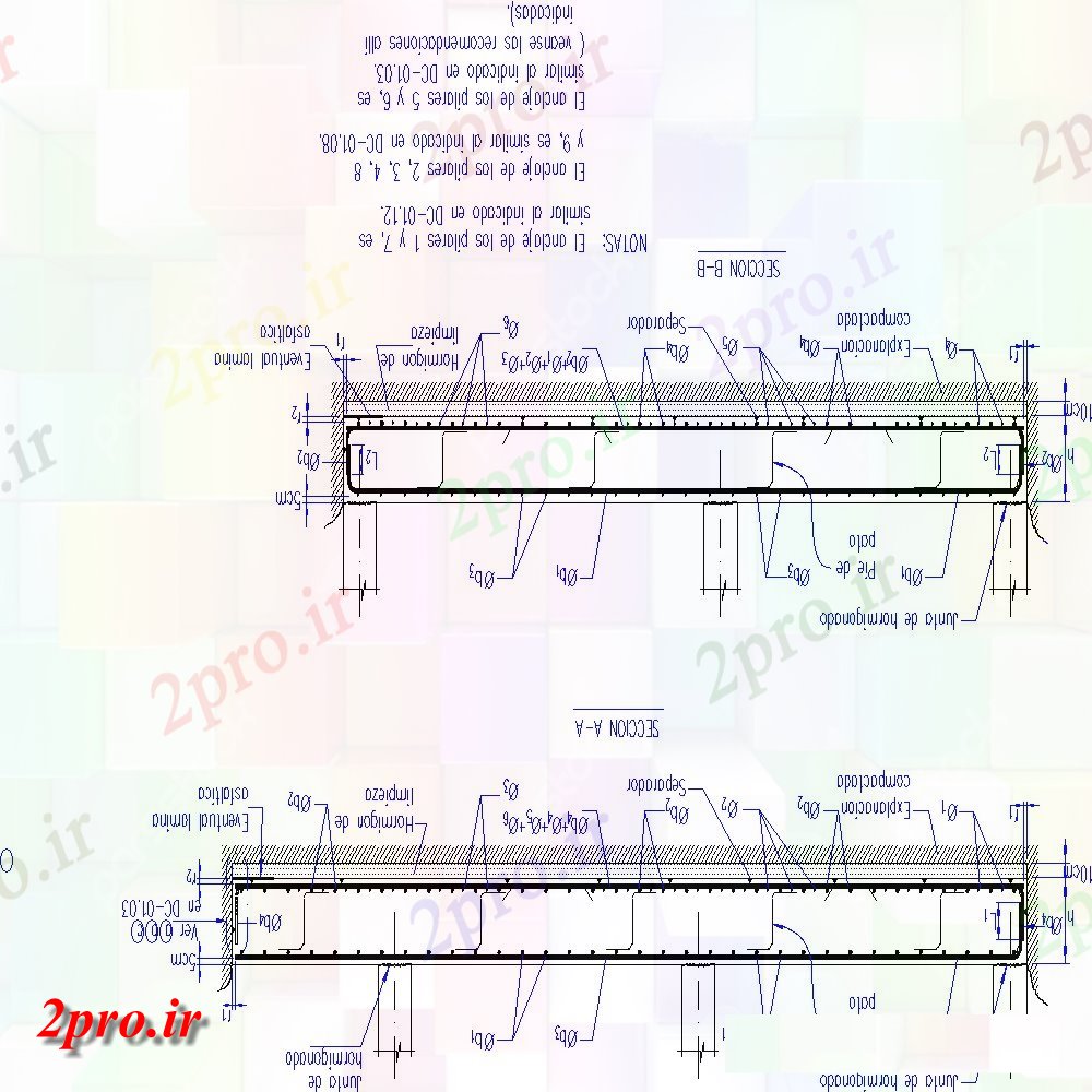 دانلود نقشه طراحی اتوکد پایه پرتو به طرحی ستون و بخش (کد154513)