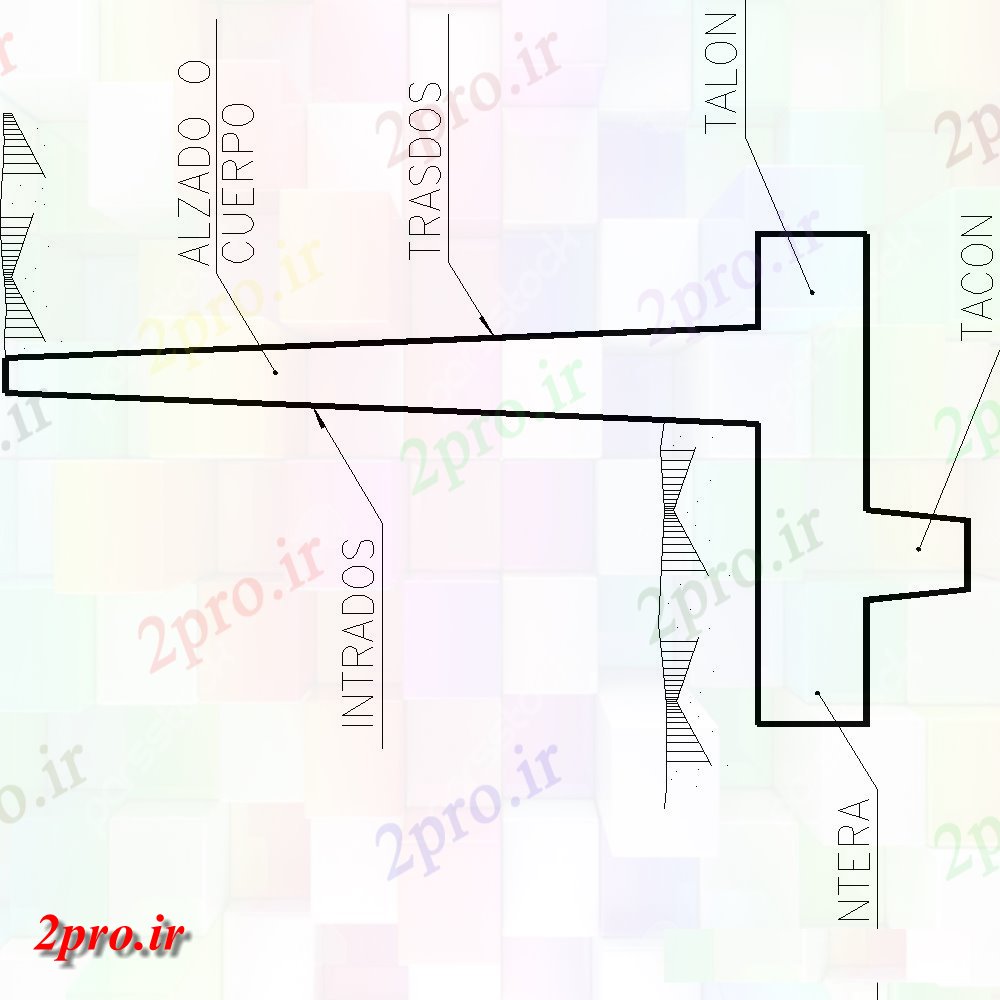 دانلود نقشه طراحی اتوکد پایه بتن حائل ملات دیوار (کد154527)