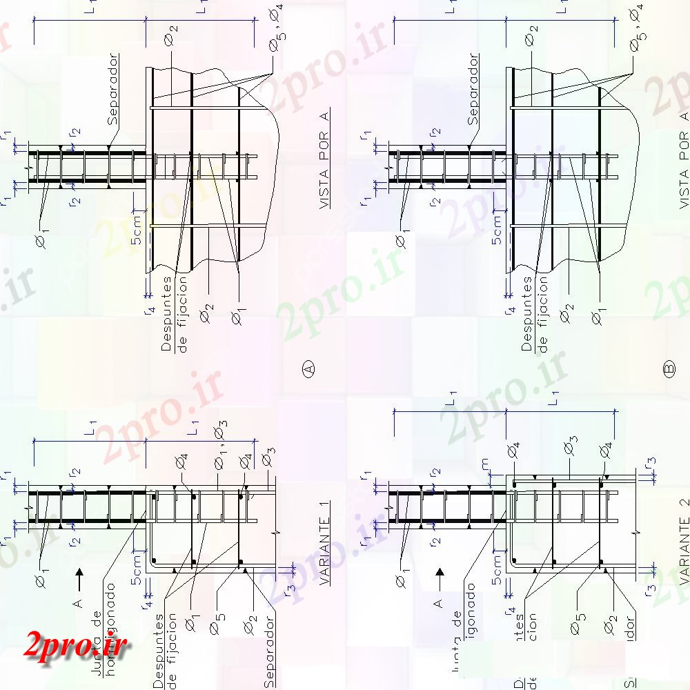 دانلود نقشه جزئیات پله و راه پله  دیوار به ستون پایه و اساس  (کد154593)