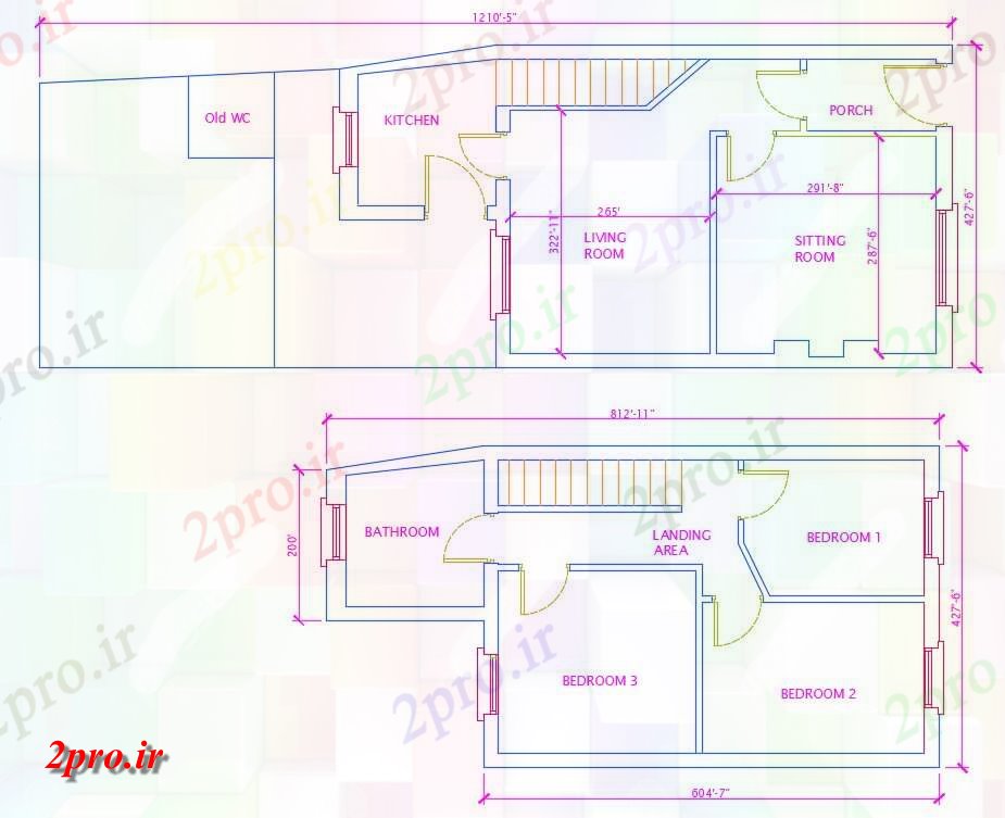 دانلود نقشه مسکونی ، ویلایی ، آپارتمان طرحی دو طبقه خانه 5 در 10 متر (کد154729)