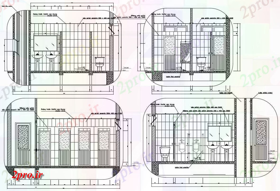 دانلود نقشه بلوک حمام و توالتتوالت عمومی طرحی  (کد154746)