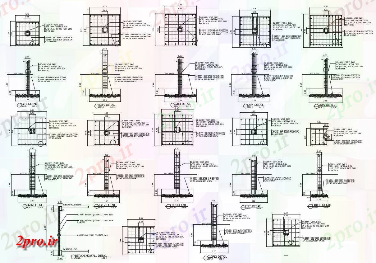 دانلود نقشه جزئیات ساخت و ساز ایست جزئیات دیوار ساخت و ساز (کد154759)