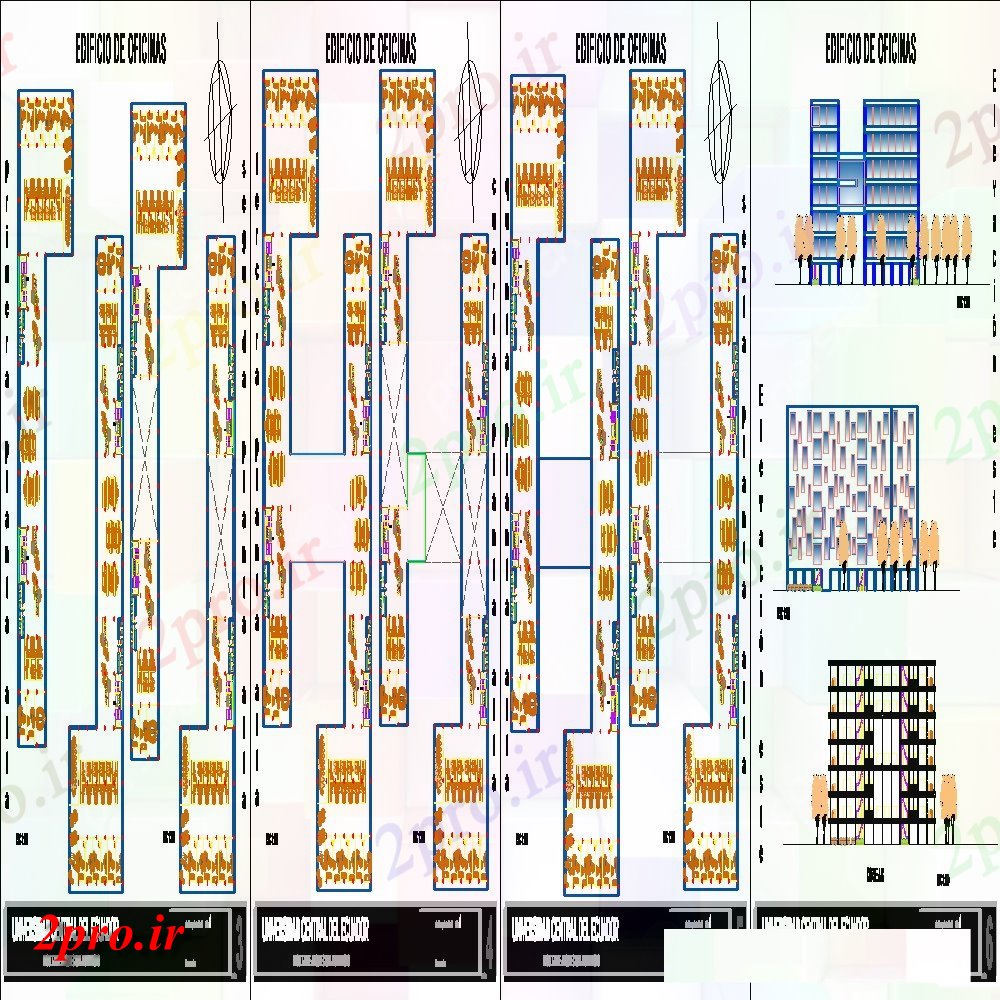 دانلود نقشه ساختمان اداری - تجاری - صنعتی نما ساختمان اداری و بخش طرح 9 در 36 متر (کد154808)