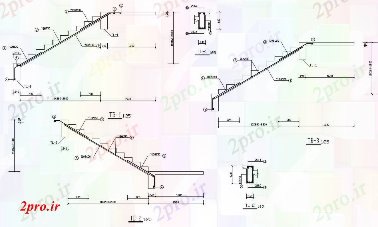 دانلود نقشه جزئیات ساختار طراحی راه پله (کد154838)