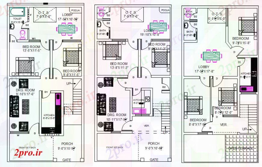 دانلود نقشه مسکونی ، ویلایی ، آپارتمان طراحی خانه محل اقامت 7 در 13 متر (کد154844)