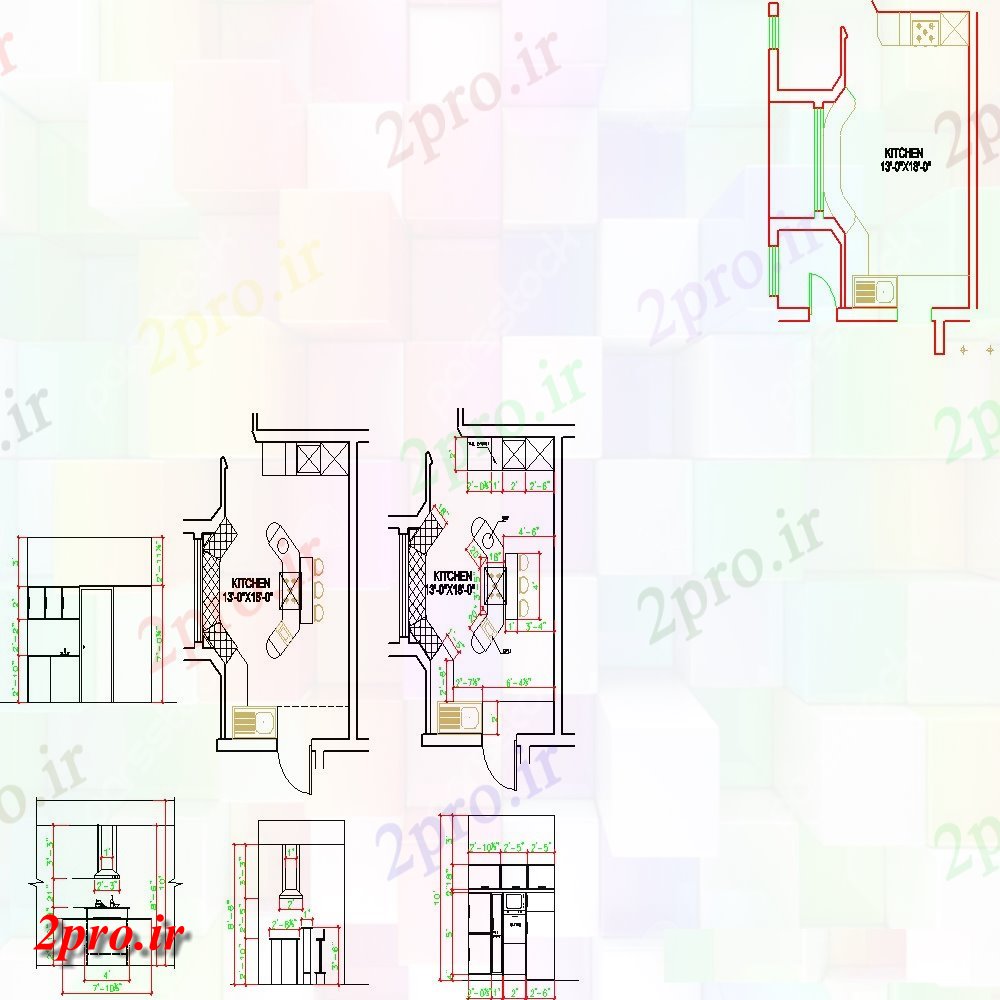 دانلود نقشه طراحی مبلمان آشپزخانه طراحی آشپزخانه به  (کد154846)