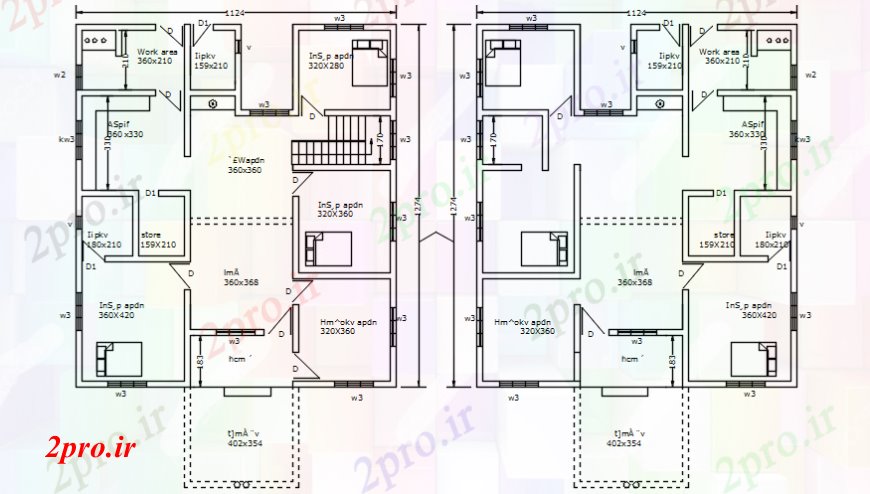 دانلود نقشه مسکونی  ، ویلایی ، آپارتمان  طرحی طبقه ساختمان مسکونی (کد154885)