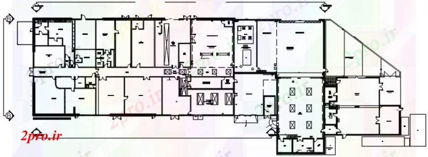 دانلود نقشه هایپر مارکت - مرکز خرید - فروشگاه طبقه ساختمان تجاری طرحی 35 در 94 متر (کد154916)