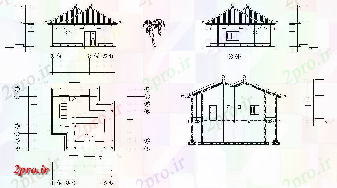 دانلود نقشه مسکونی ، ویلایی ، آپارتمان خانه کوچک طرحی نشیمن 10 در 10 متر (کد154941)