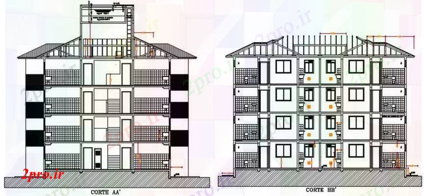 دانلود نقشه مسکونی ، ویلایی ، آپارتمان بخش آپارتمان طراحی 15 در 16 متر (کد154952)