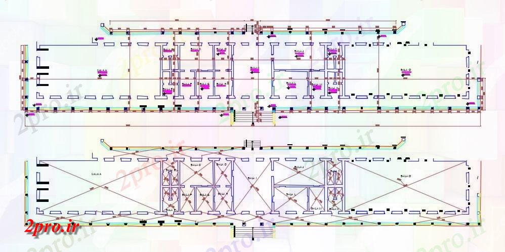 دانلود نقشه ساختمان اداری - تجاری - صنعتی ساختمان دو بعدی تجاری برنامه با ابعاد 16 در 91 متر (کد154954)