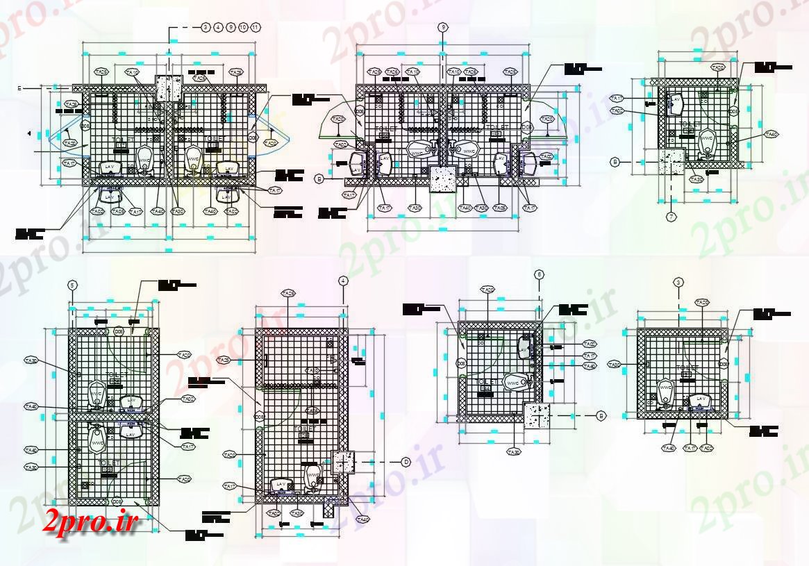 دانلود نقشه بلوک حمام و توالت توالت کوچک طراحی طرحی با کار  (کد154968)