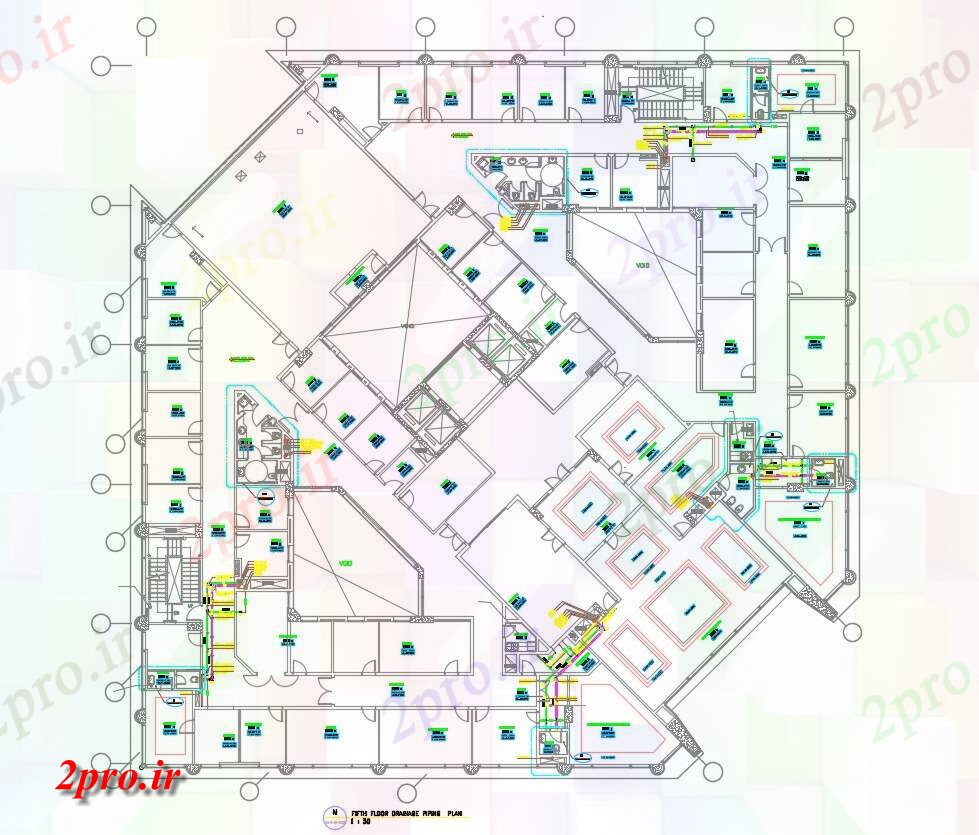 دانلود نقشه جزئیات لوله کشی   طراحی زهکشی طراحی در طبقه پنجم  (کد154985)