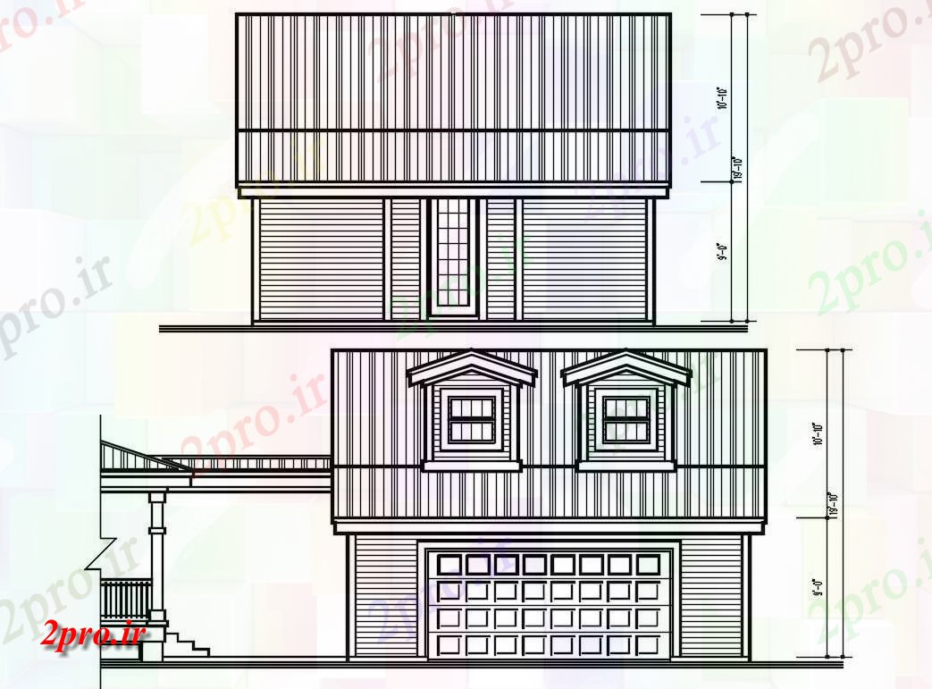 دانلود نقشه خانه های کوچک ، نگهبانی ، سازمانی -  یک دان ویلایی سنتی دو طرف نمای به  (کد155013)