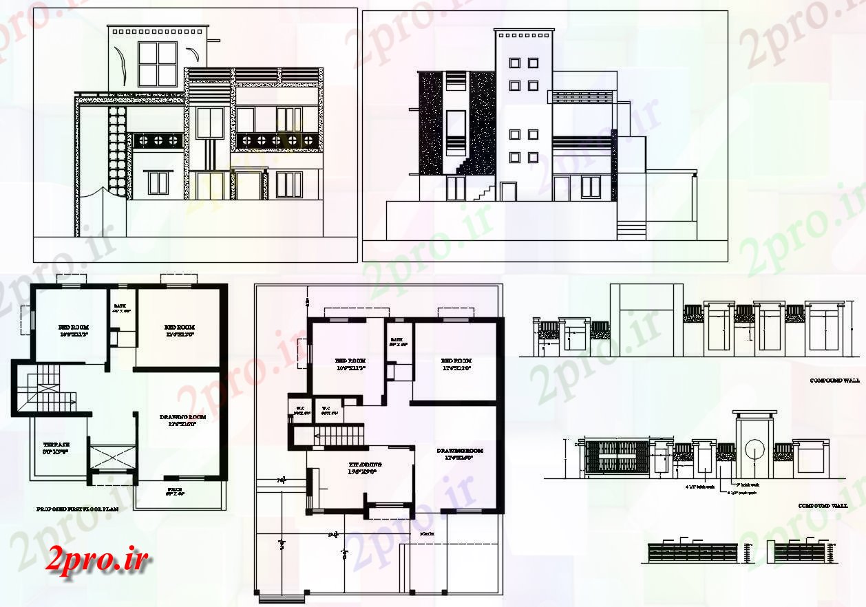 دانلود نقشه خانه های کوچک ، نگهبانی ، سازمانی - معماری ویلایی طراحی با نما 9 در 9 متر (کد155016)