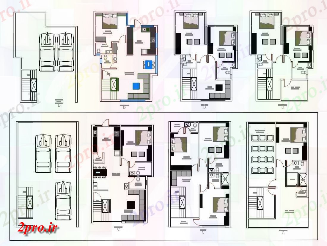 دانلود نقشه خانه های کوچک ، نگهبانی ، سازمانی - BHK معماری ویلایی مبلمان 7 در 13 متر (کد155020)