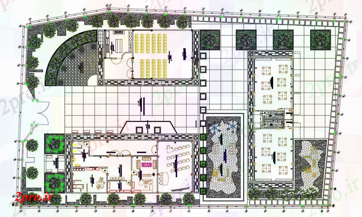 دانلود نقشه دانشگاه ، آموزشکده ، مدرسه ، هنرستان ، خوابگاه - مدرسه کودکان طبقه همکف طرحی با محوطه سازی 29 در 44 متر (کد155031)