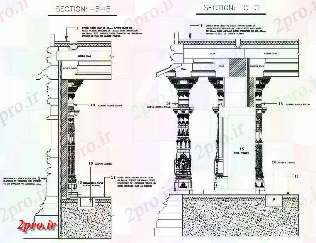 دانلود نقشه کلیسا - معبد - مکان مذهبی   طراحی ستون معبد سنتی   (کد155053)