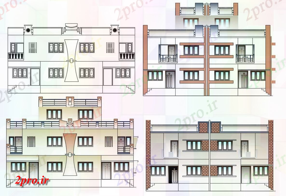 دانلود نقشه خانه های کوچک ، نگهبانی ، سازمانی - نشیمن ویلایی مدرن نمای گزینه های 11 در 14 متر (کد155056)