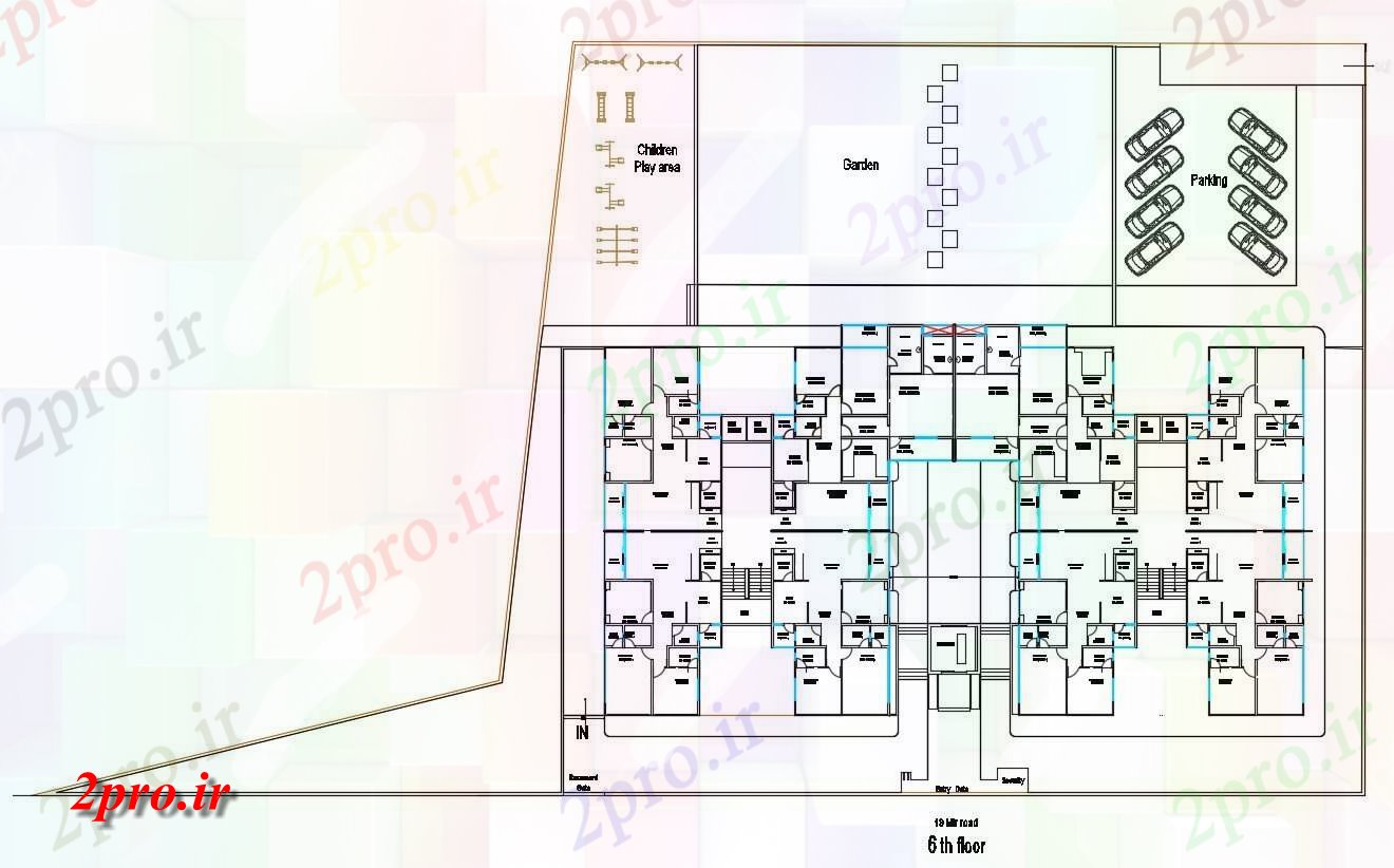 دانلود نقشه مسکونی  ، ویلایی ، آپارتمان  اتوکد طراحی طبقه ششم 3BHK آپارتمان    برنامه ریزی  (کد155061)