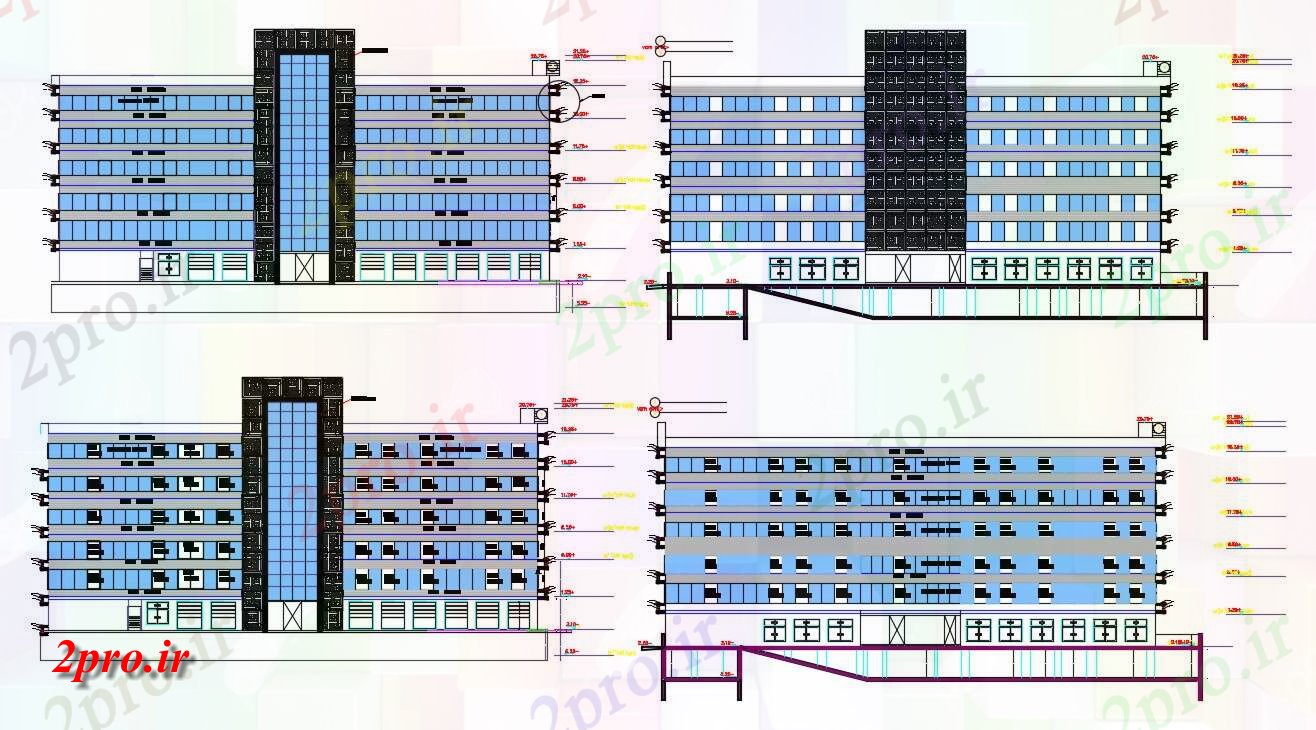 دانلود نقشه ساختمان اداری - تجاری - صنعتی ساختمان پنج طبقه مدرن تجاری نمای را با ارائه  (کد155066)